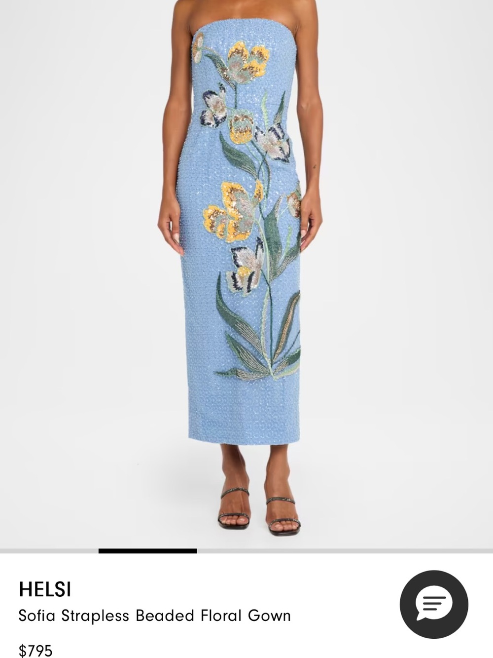 Strapless Floral Embroidered Midi Dress in Light Blue